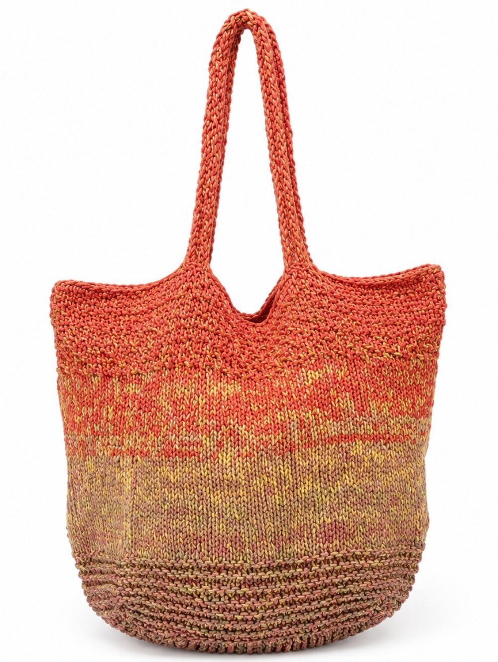 Handmade Knit Ombré Market Shopping Tote Coral Peach Beach Boho Shoulder Bag